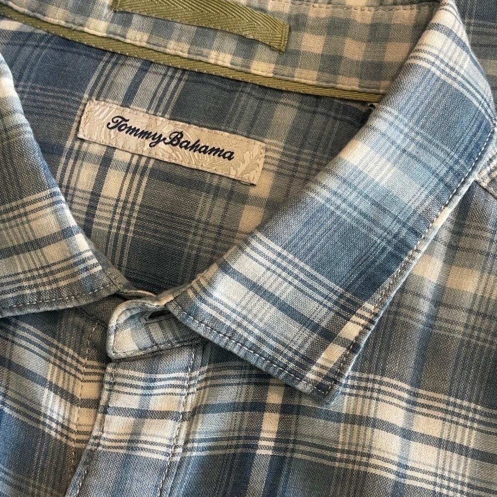 Tommy Bahama Mens XL Blue Plaid Short Sleeve Button‎ Down Shirt